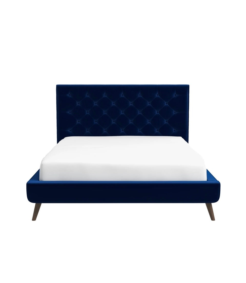 Dillon Luxe Velvet Bed styled in bedroom with nightstands