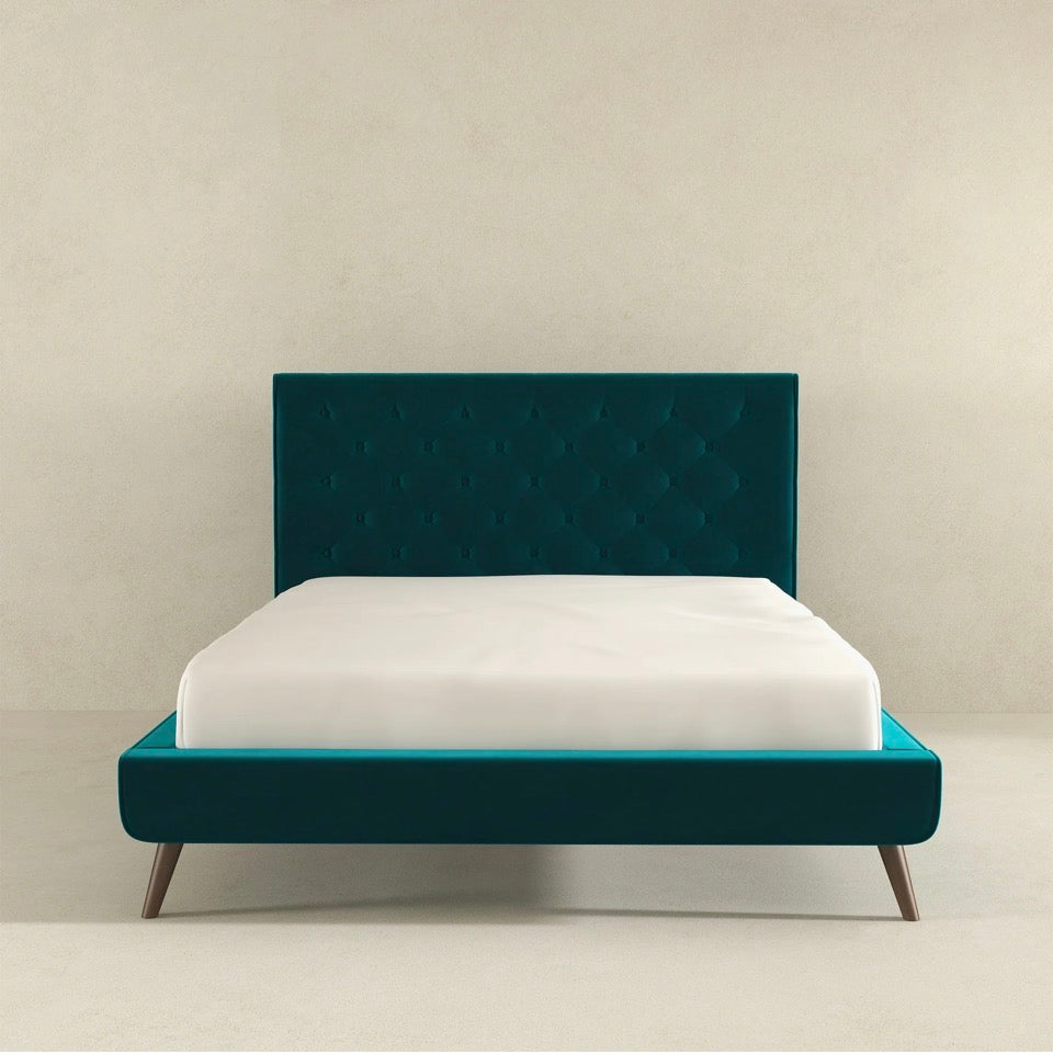Capri Velvet Platform Bed - Bedroom setting in teal