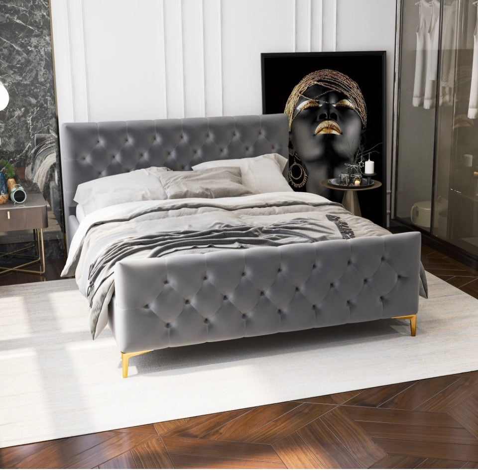 Milan Velvet Bed - Bedroom setting angled view