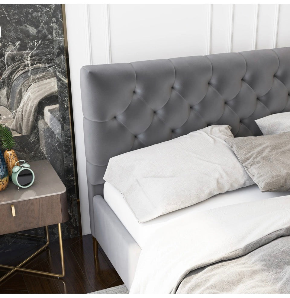Milan Velvet Bed - Bedroom setting side view