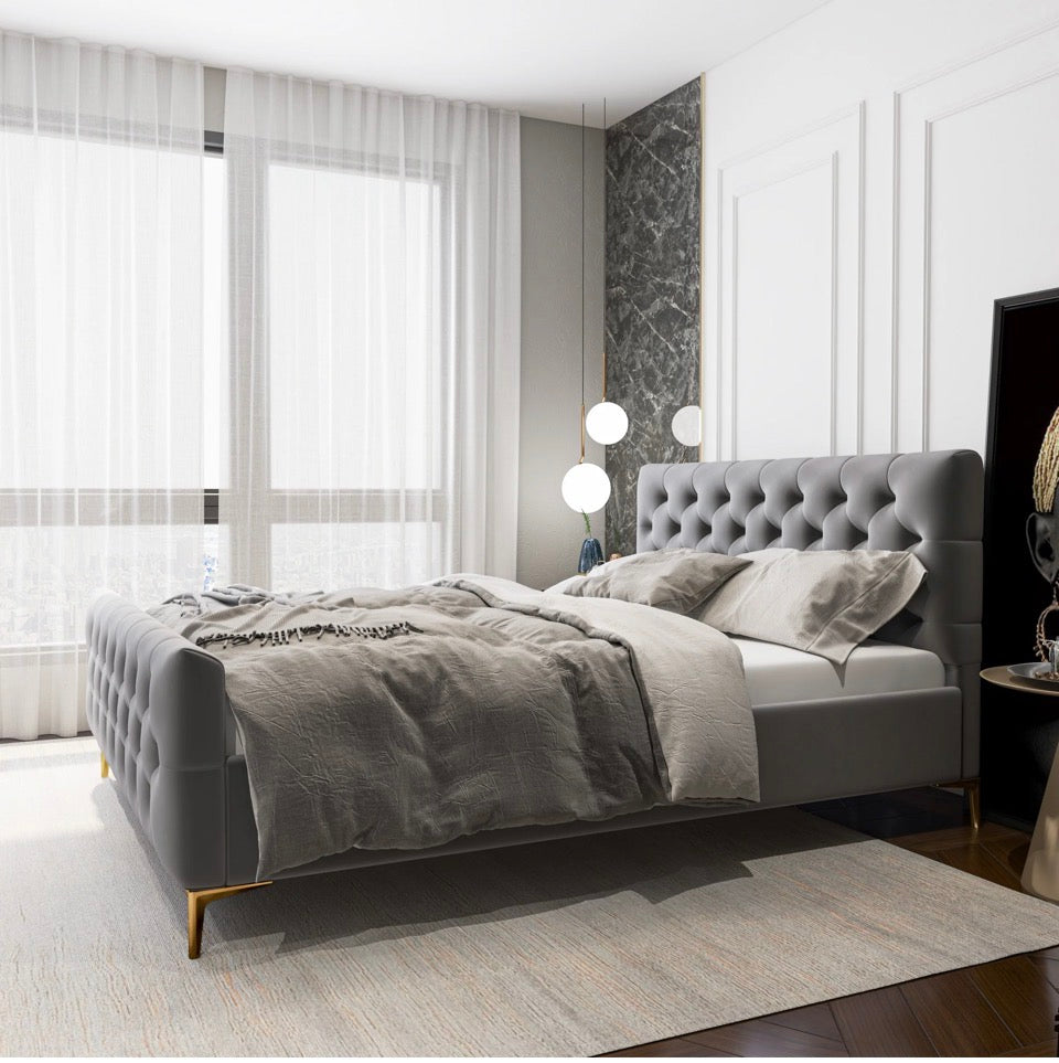 Milan Velvet Bed - Bedroom setting front view