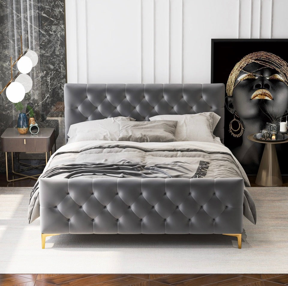 Milan Velvet Bed - Bedroom setting with artwork
