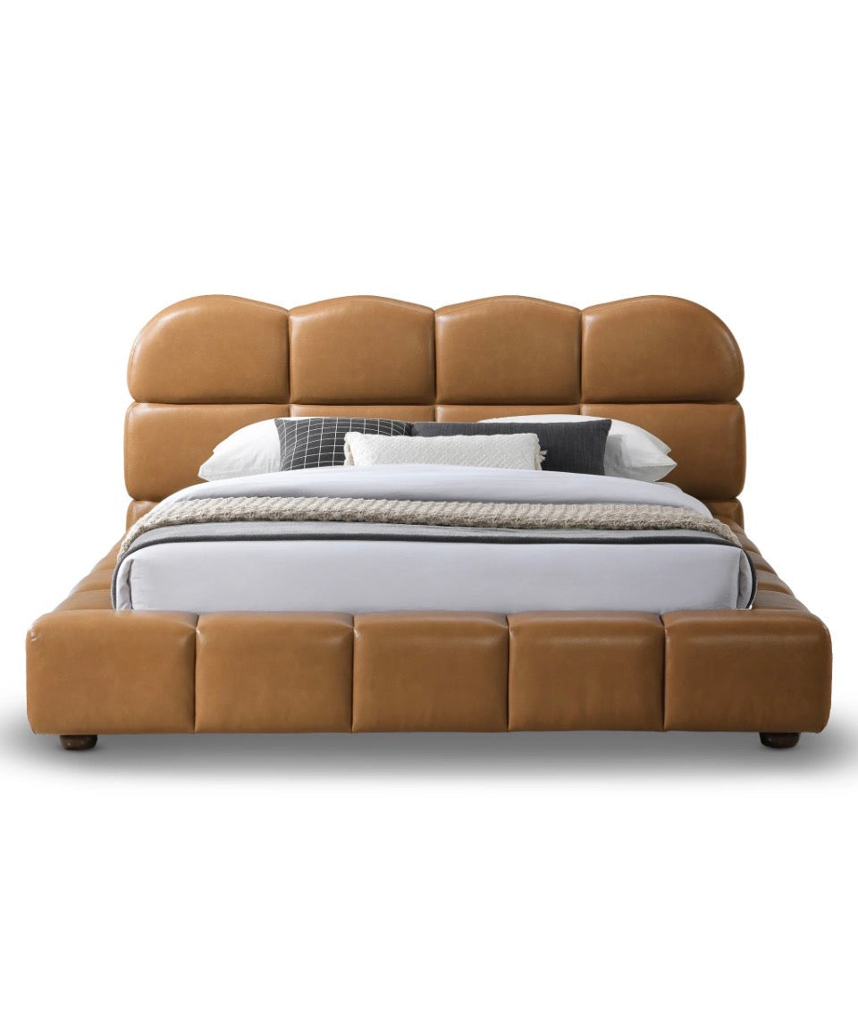 The Milano™ Cognac Vegan Leather Platform Bed - Front View