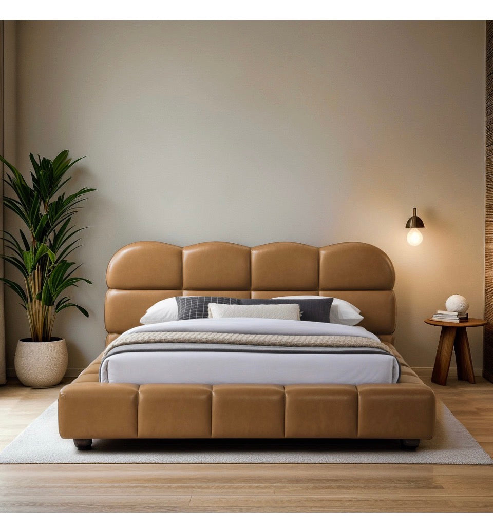 The Milano™ Cognac Vegan Leather Platform Bed - Room Setting