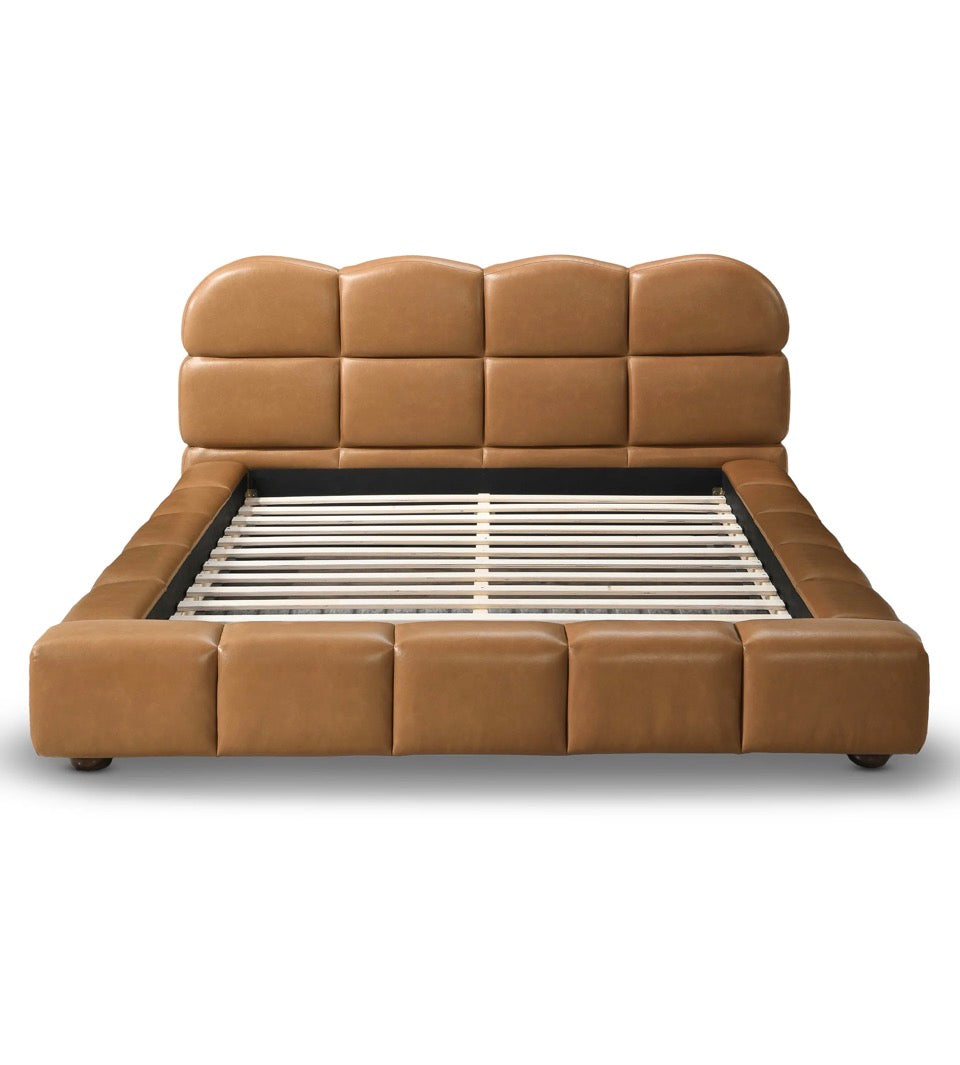The Milano™ Cognac Vegan Leather Platform Bed - Frame Without Mattress