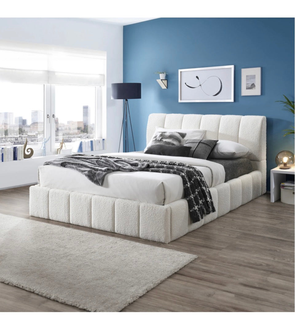 The Haven™ White Bouclé Platform Bed - Room Setting