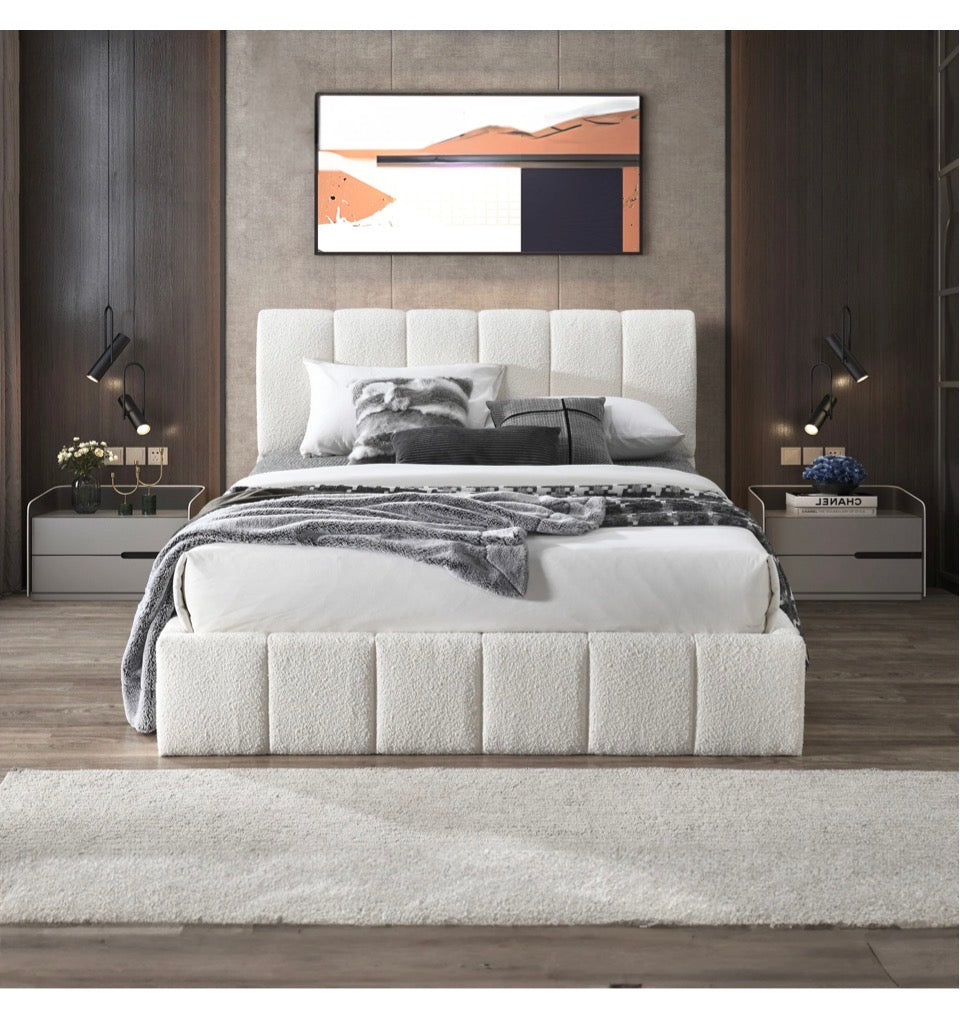 The Haven™ White Bouclé Platform Bed - Front View