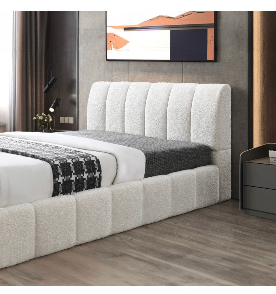 The Haven™ White Bouclé Platform Bed - Side Angle
