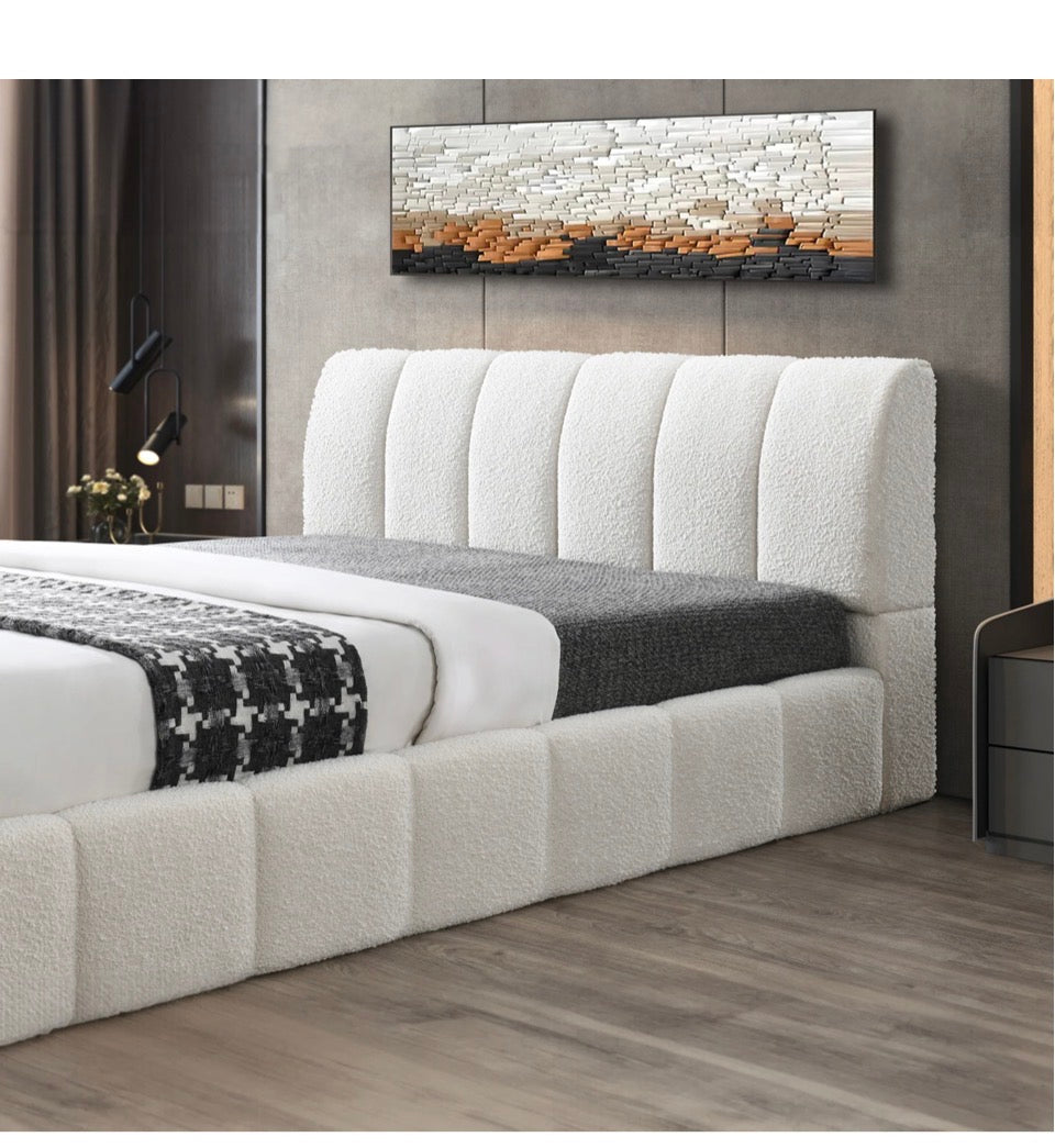 The Haven™ White Bouclé King Platform Bed - Headboard Close-Up