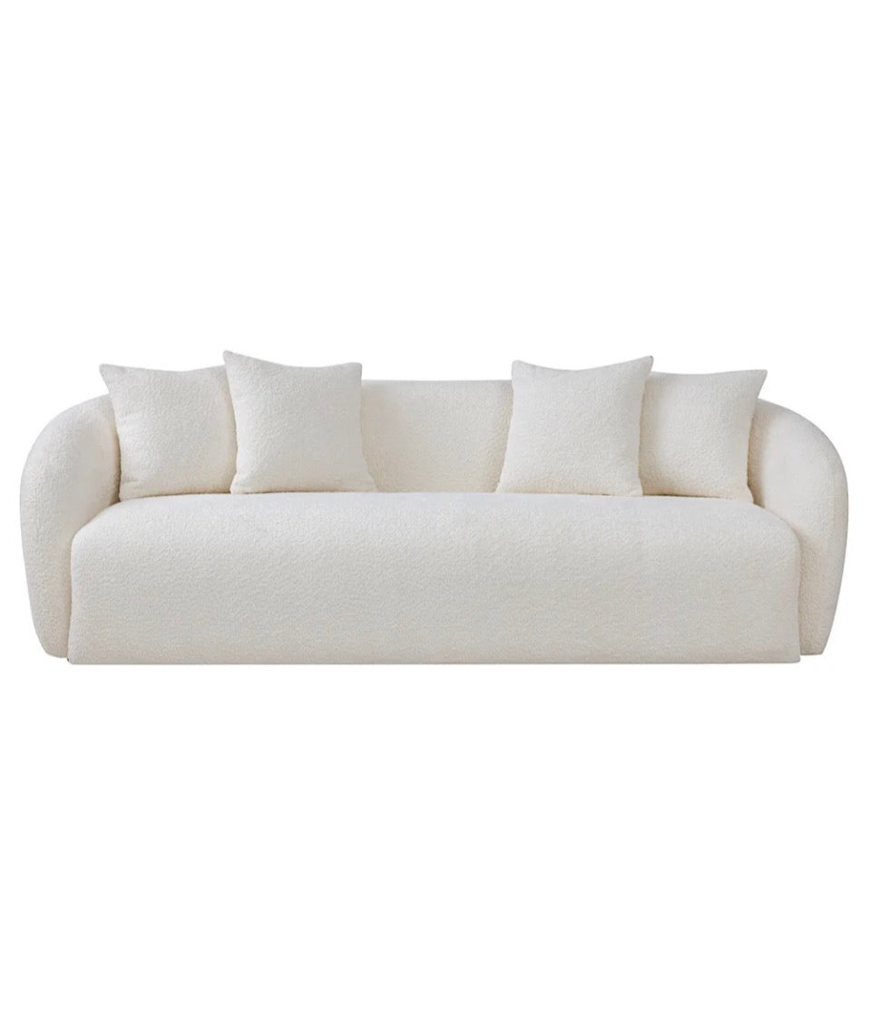 The Amara™ Ivory Bouclé Sofa - Front View White Background