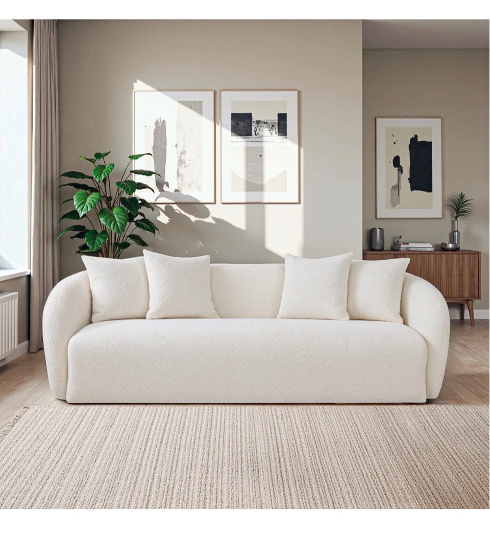 The Amara™ Ivory Bouclé Sofa - Room Setting Neutral Tones