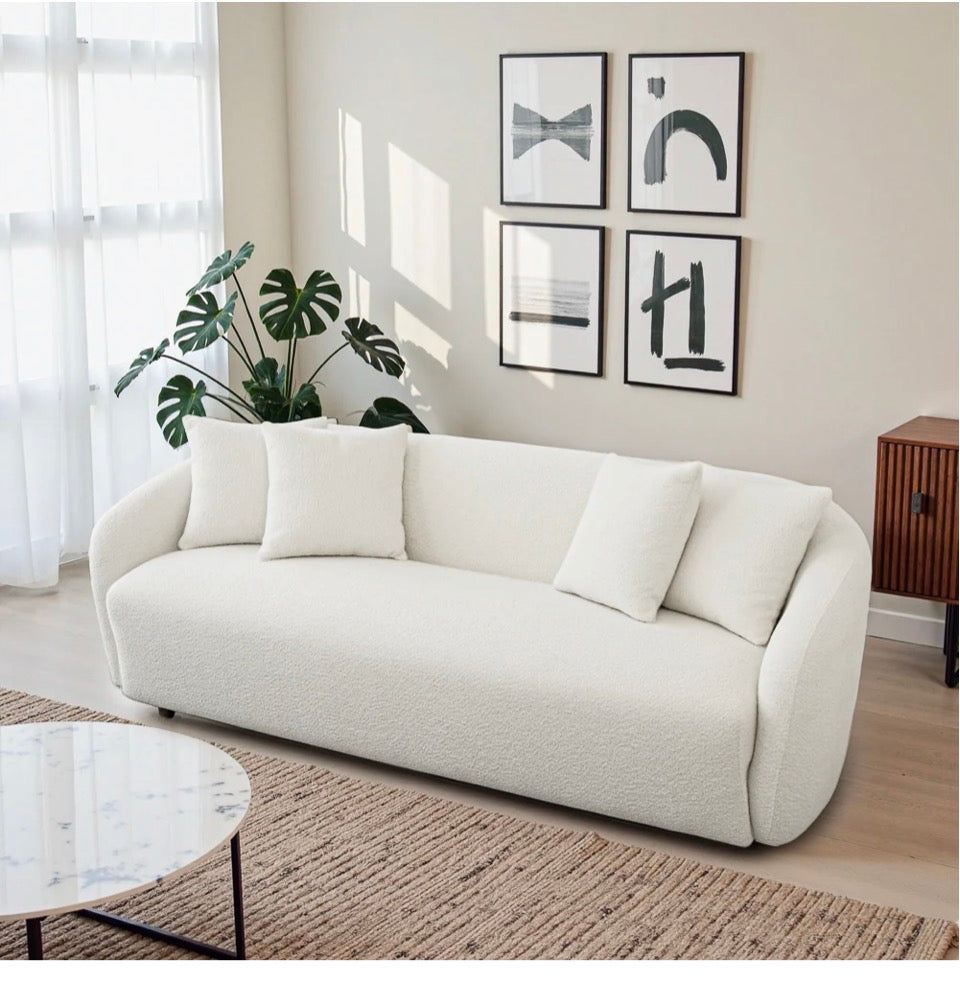 The Amara™ Ivory Bouclé Sofa - Angled Room View