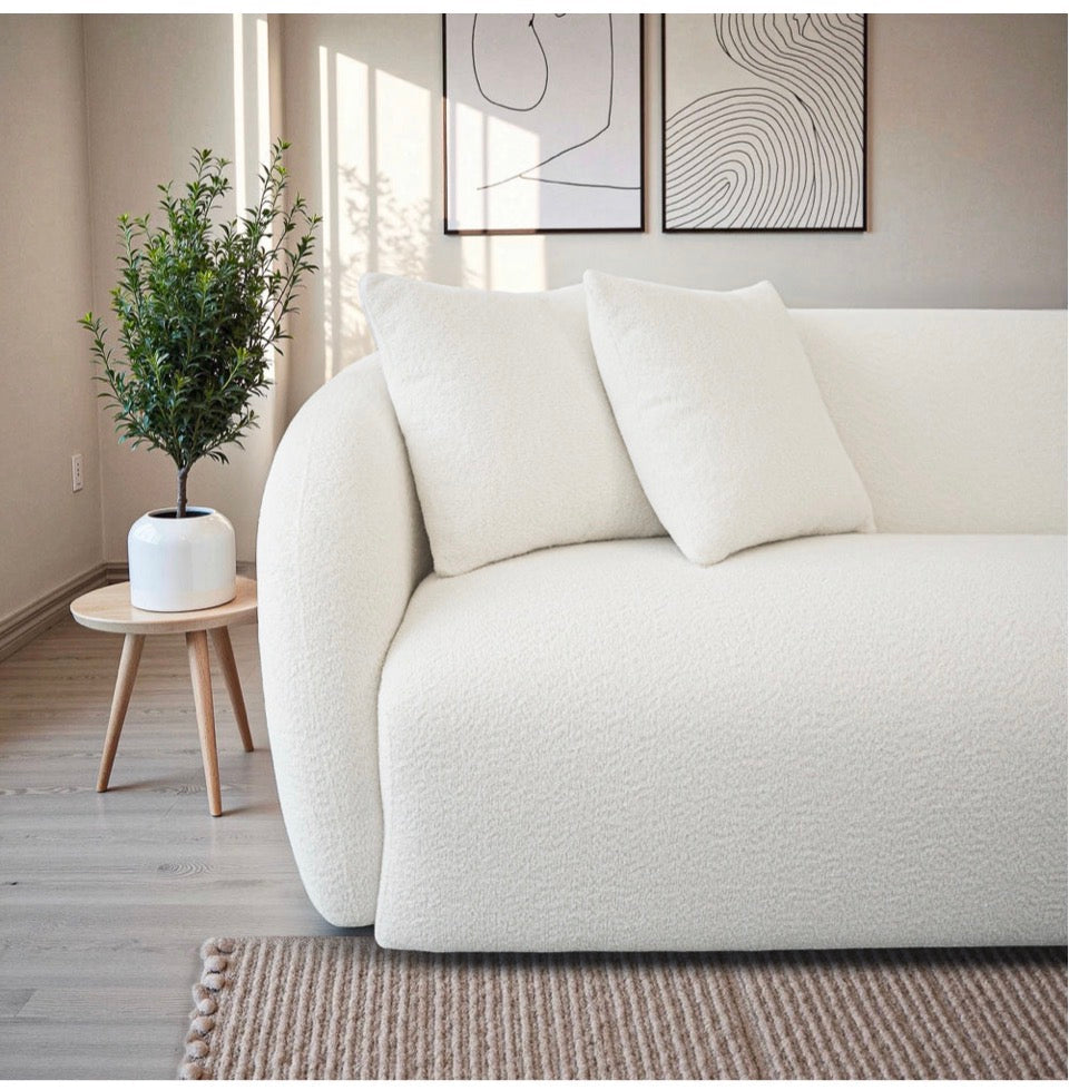 The Amara™ Ivory Bouclé Sofa - Arm and Texture Close-Up