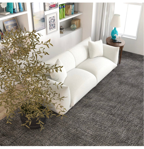 Amara Bouclé Sofa - styled in living room, front view