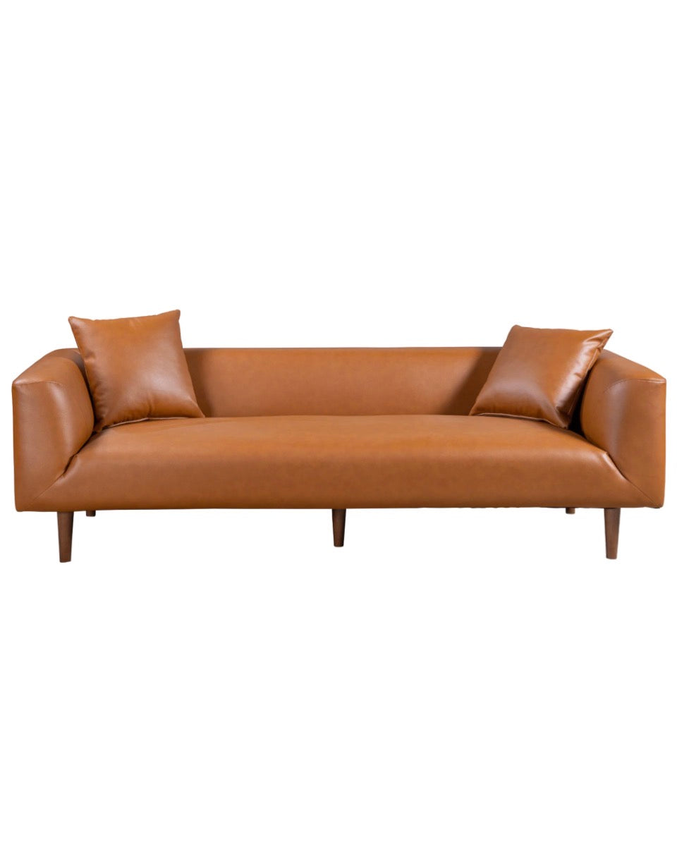 Elara Sofa in cognac vegan leather - front view