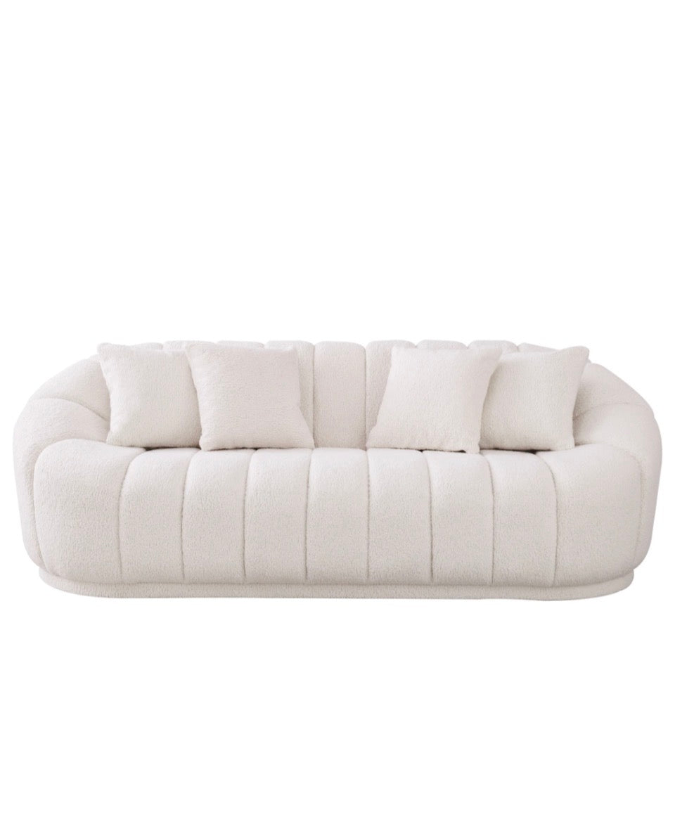 Maximilian Sofa – Japandi White Bouclé, front view