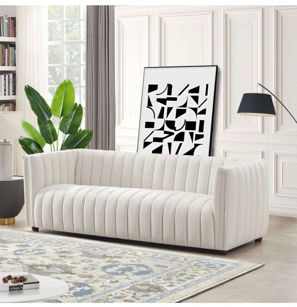 The Celeste Sofa – Luxury Beige Bouclé, front view