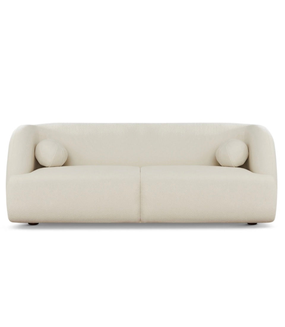 The Sienna Sofa – Ivory Bouclé, front product shot on white background
