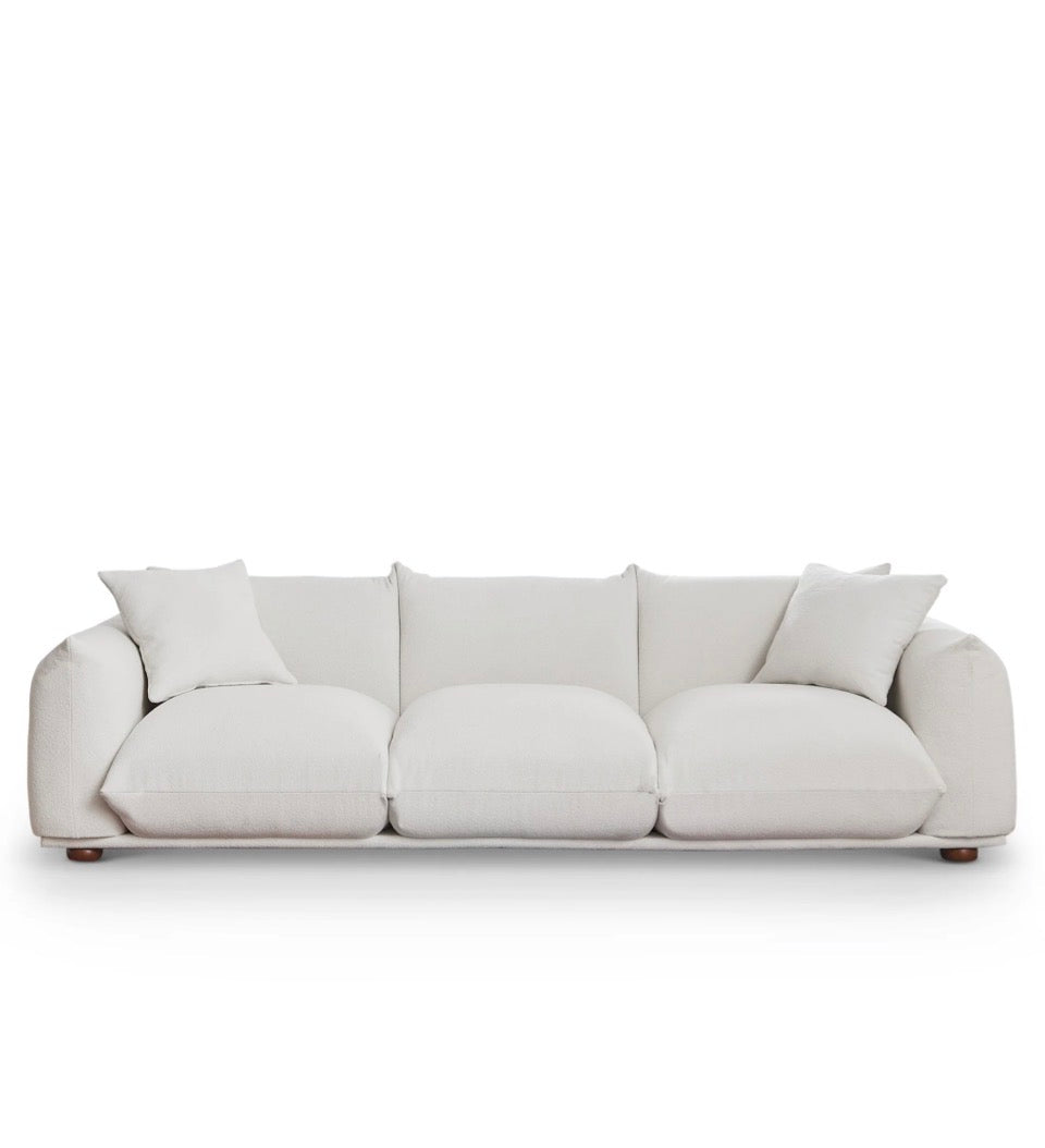 The Kendall Sofa – Cream Bouclé, front product shot on white background