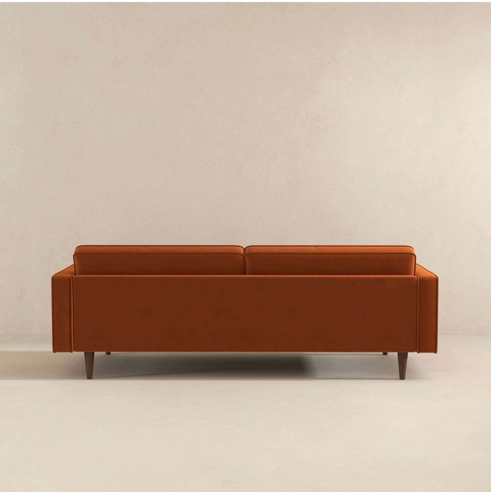 The Camden Sofa - Mid-Century Modern Burnt Orange Velvet Sofa, rear view