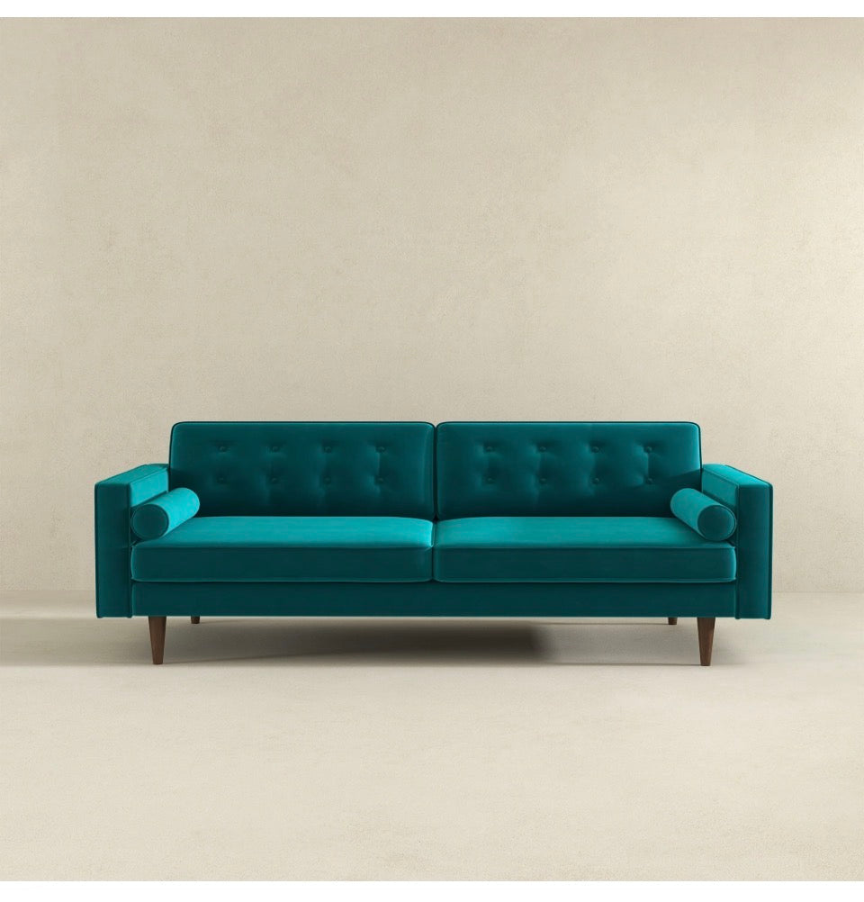 The Monroe Teal Tufted Velvet Sofa – Front View