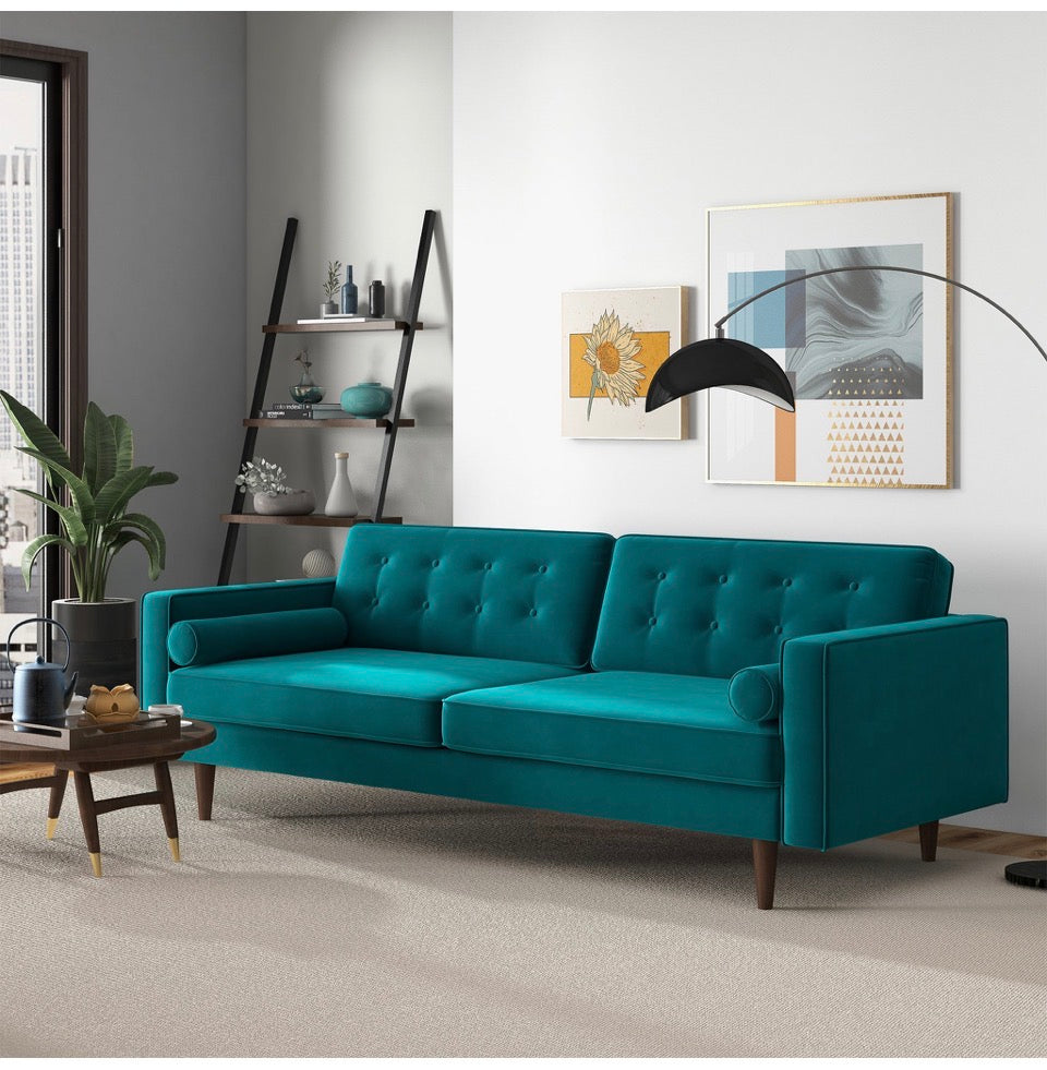 The Monroe Teal Tufted Velvet Sofa – Lifestyle View