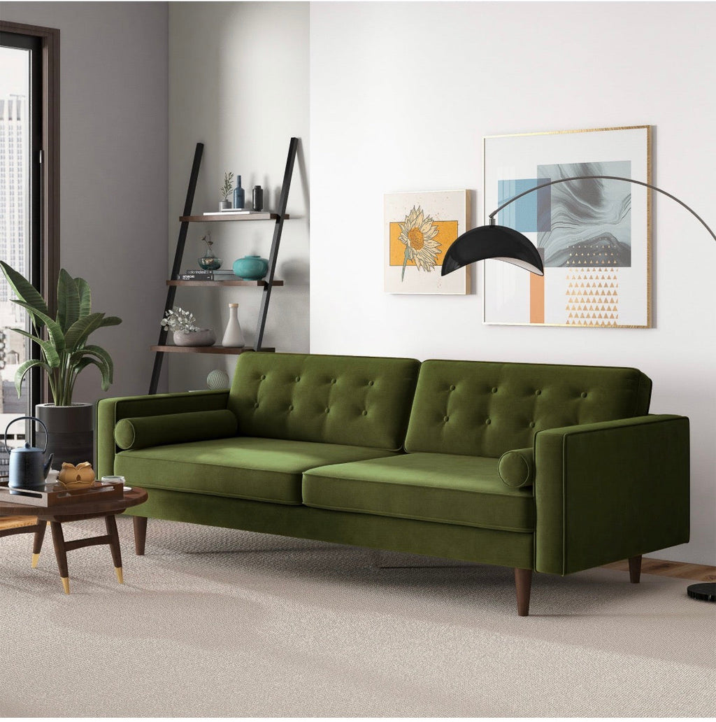 The Kensington Olive Green Tufted Velvet Sofa – Back View