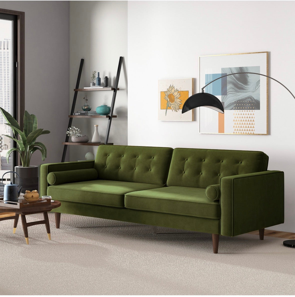 The Kensington Olive Green Tufted Velvet Sofa – Back View