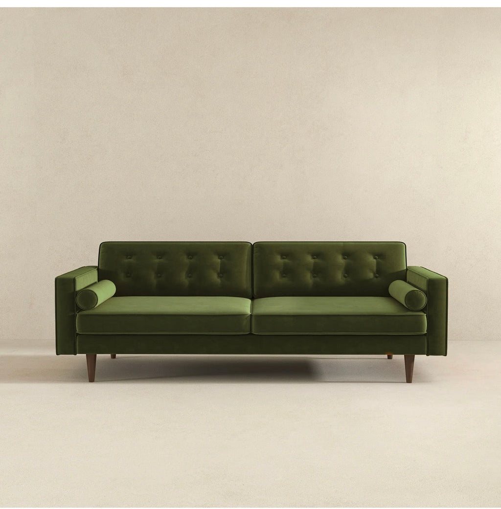 The Kensington Olive Green Tufted Velvet Sofa – Lifestyle View 2
