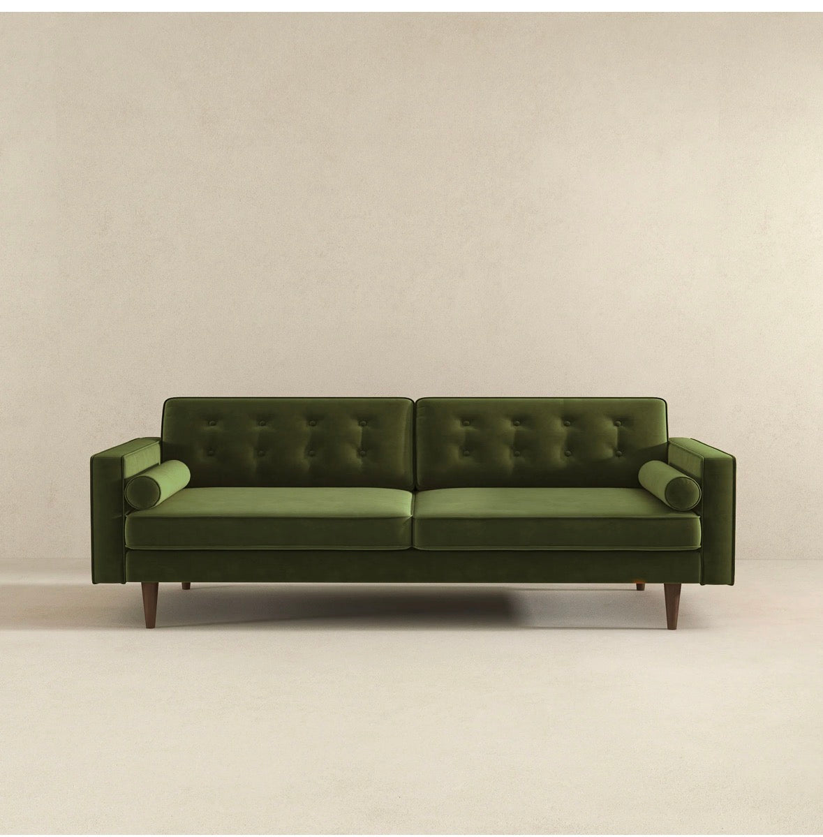 The Kensington Olive Green Tufted Velvet Sofa – Lifestyle View 2