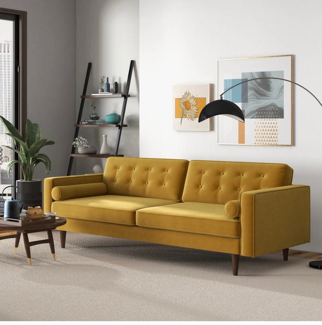 The Aurelia Golden Velvet Tufted Sofa – Back View