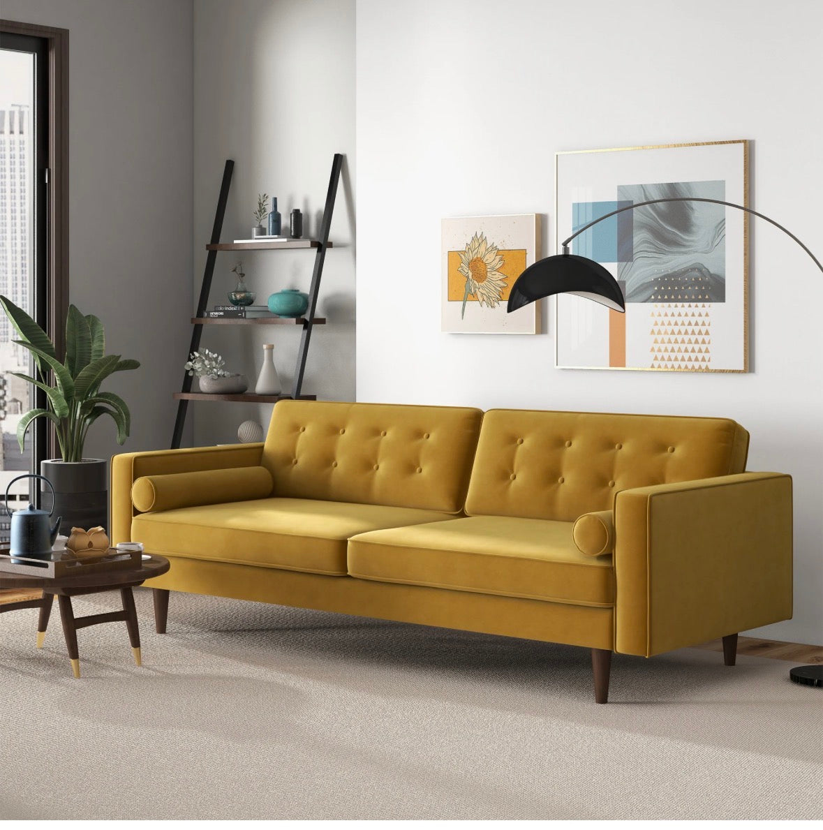 The Aurelia Golden Velvet Tufted Sofa – Back View