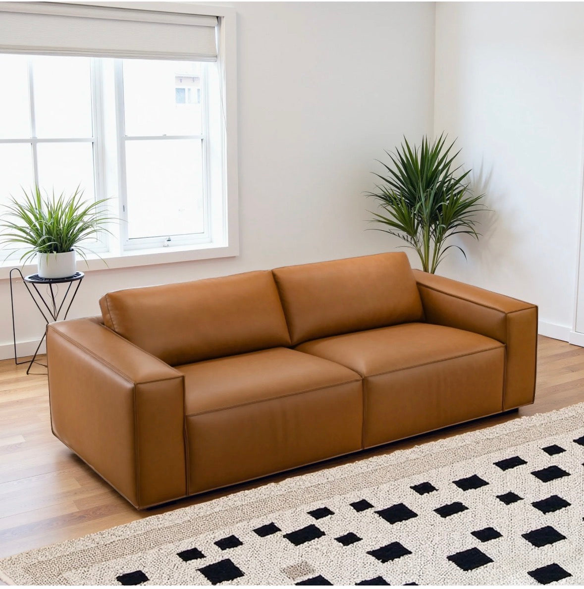 The Kingston Cognac Vegan Leather Sofa – Detail View