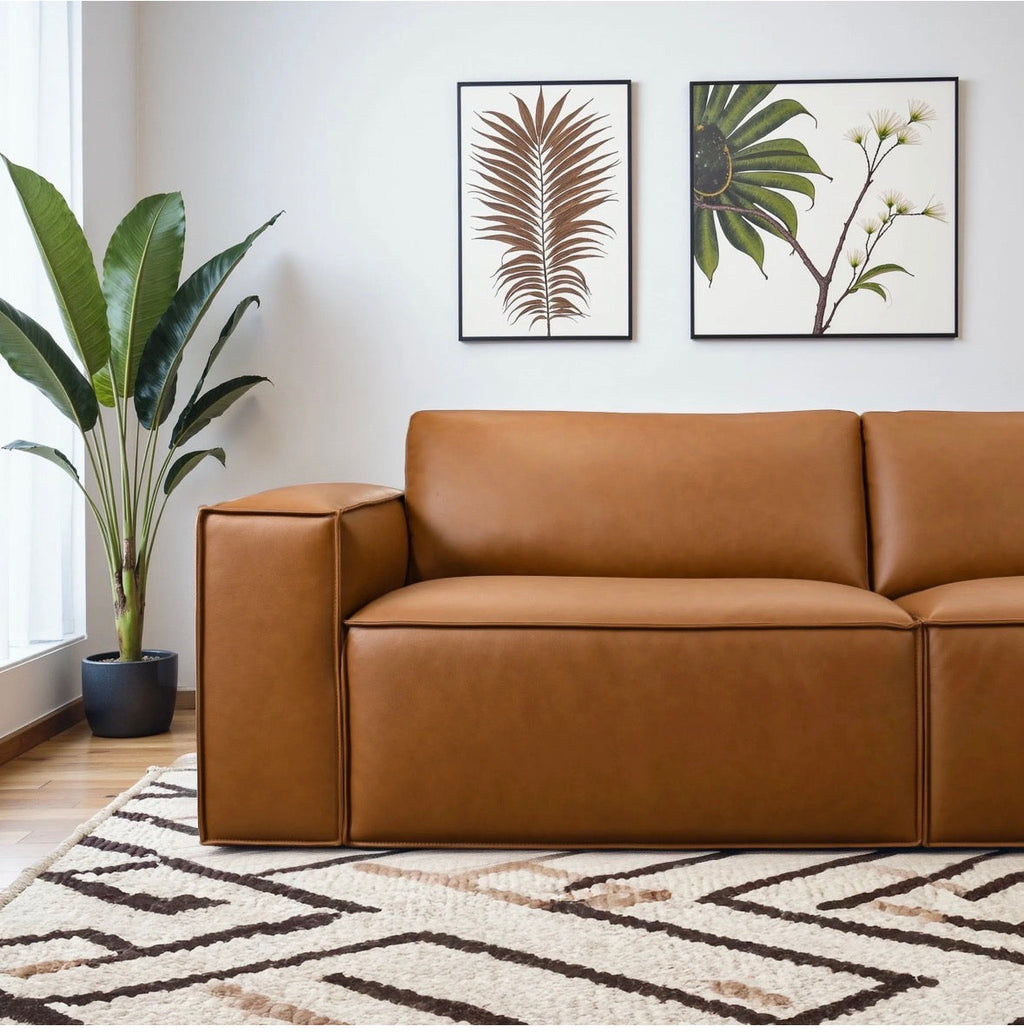 The Kingston Cognac Vegan Leather Sofa – Front View