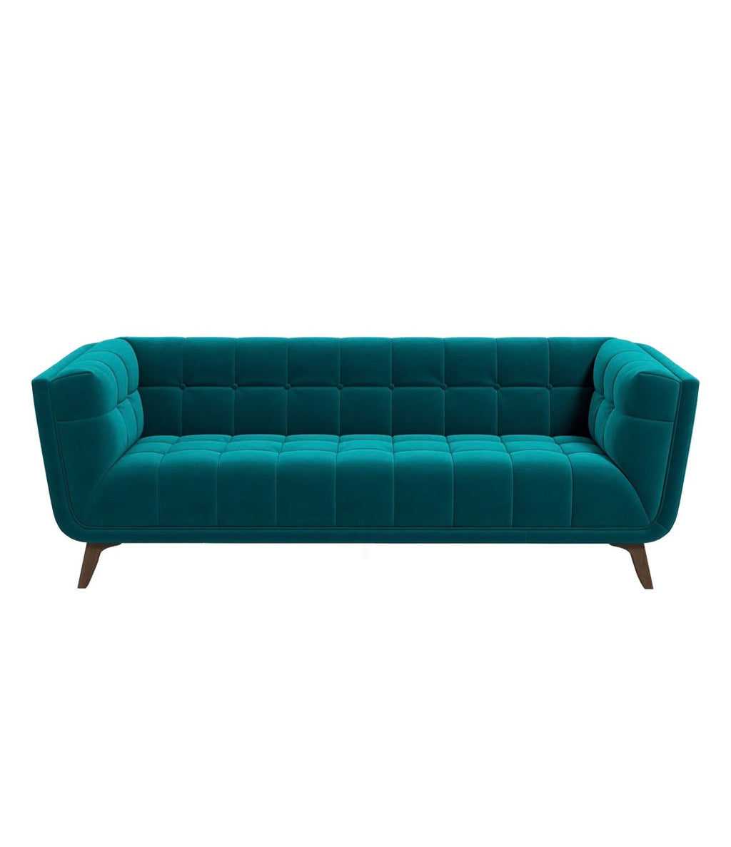 The Sapphire Tufted Teal Velvet Sofa – Front View