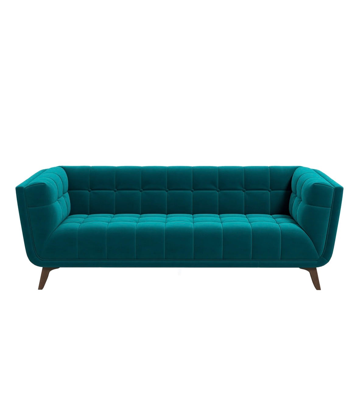 The Sapphire Tufted Teal Velvet Sofa – Front View