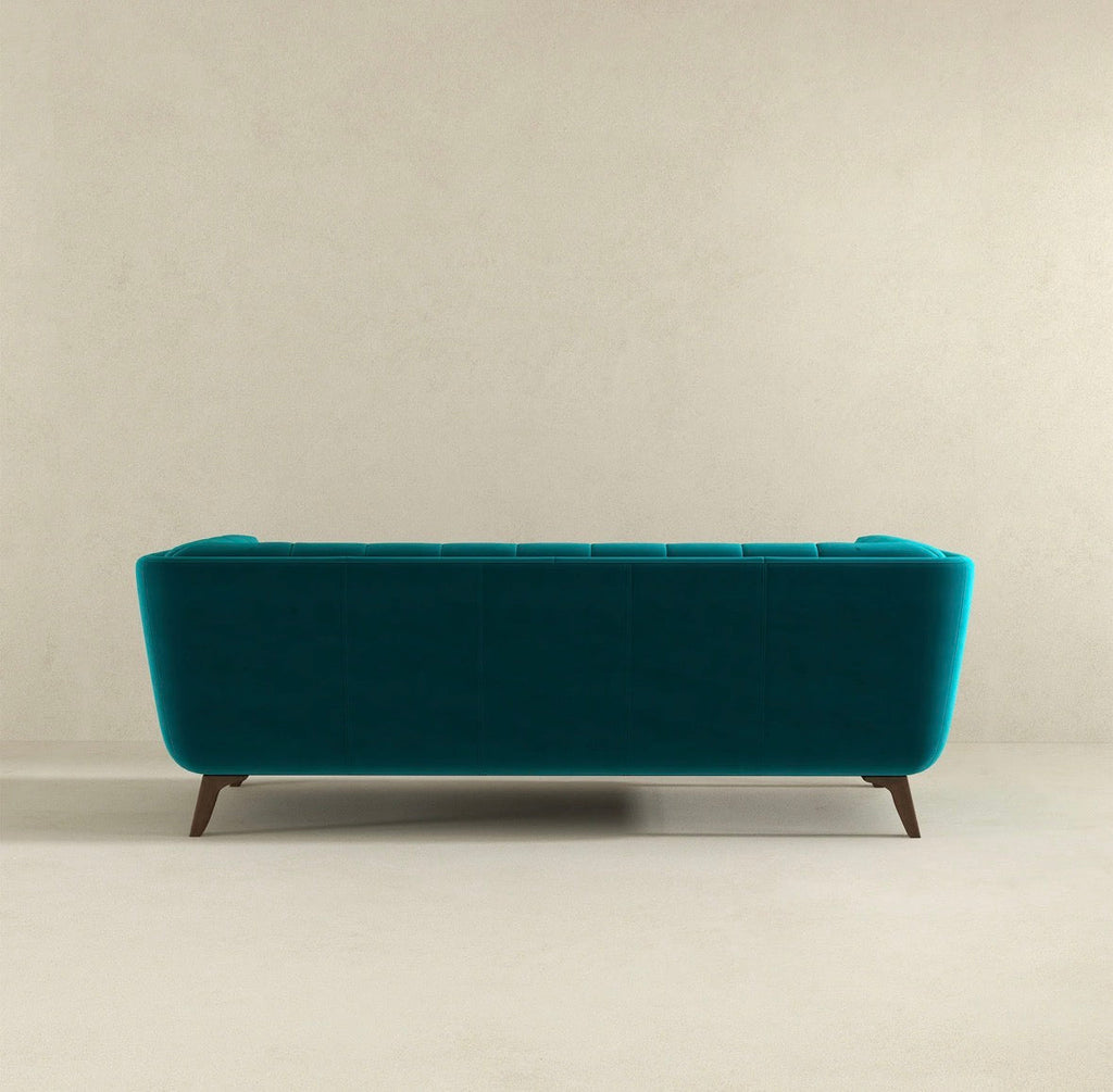 The Sapphire Tufted Teal Velvet Sofa – Back View