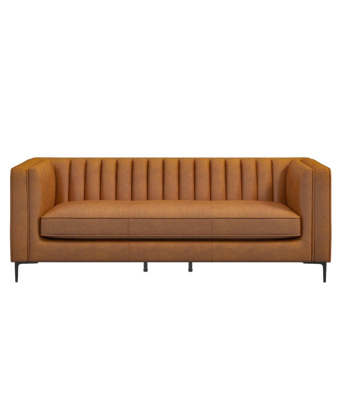 The Verona cognac vegan leather sofa - front view on white background