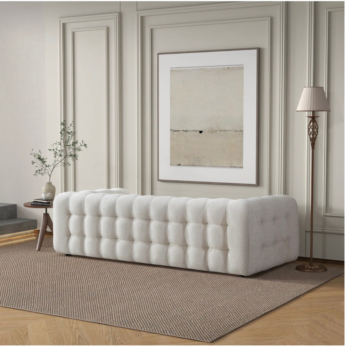 The Eden sofa side angle in a styled room