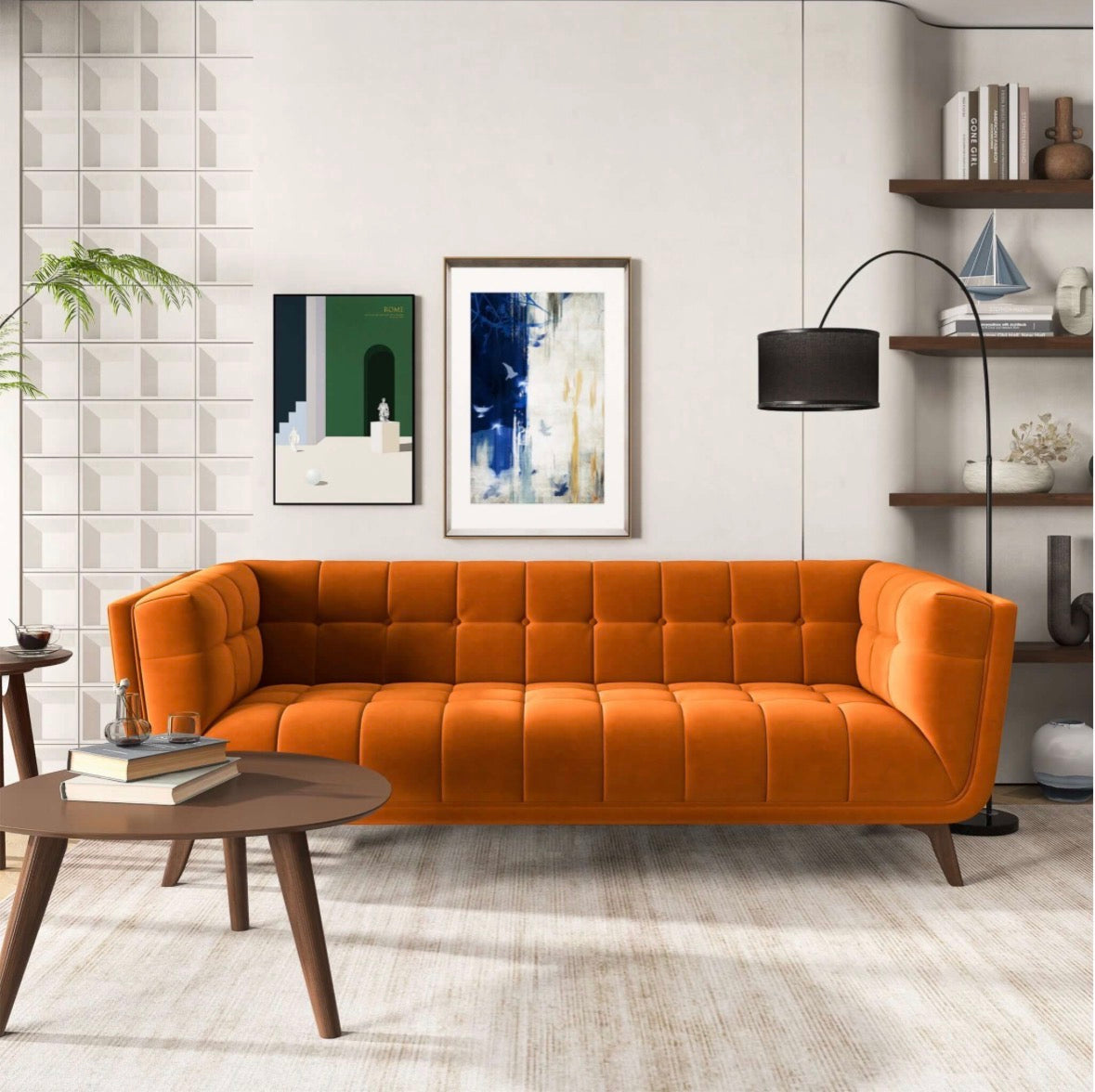 Luxury Burnt Orange Velvet Sofa - rear view