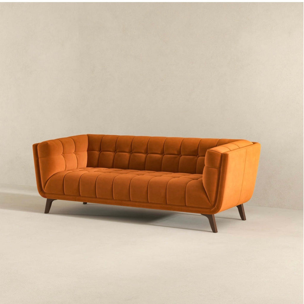 Luxury Burnt Orange Velvet Sofa - front angle view