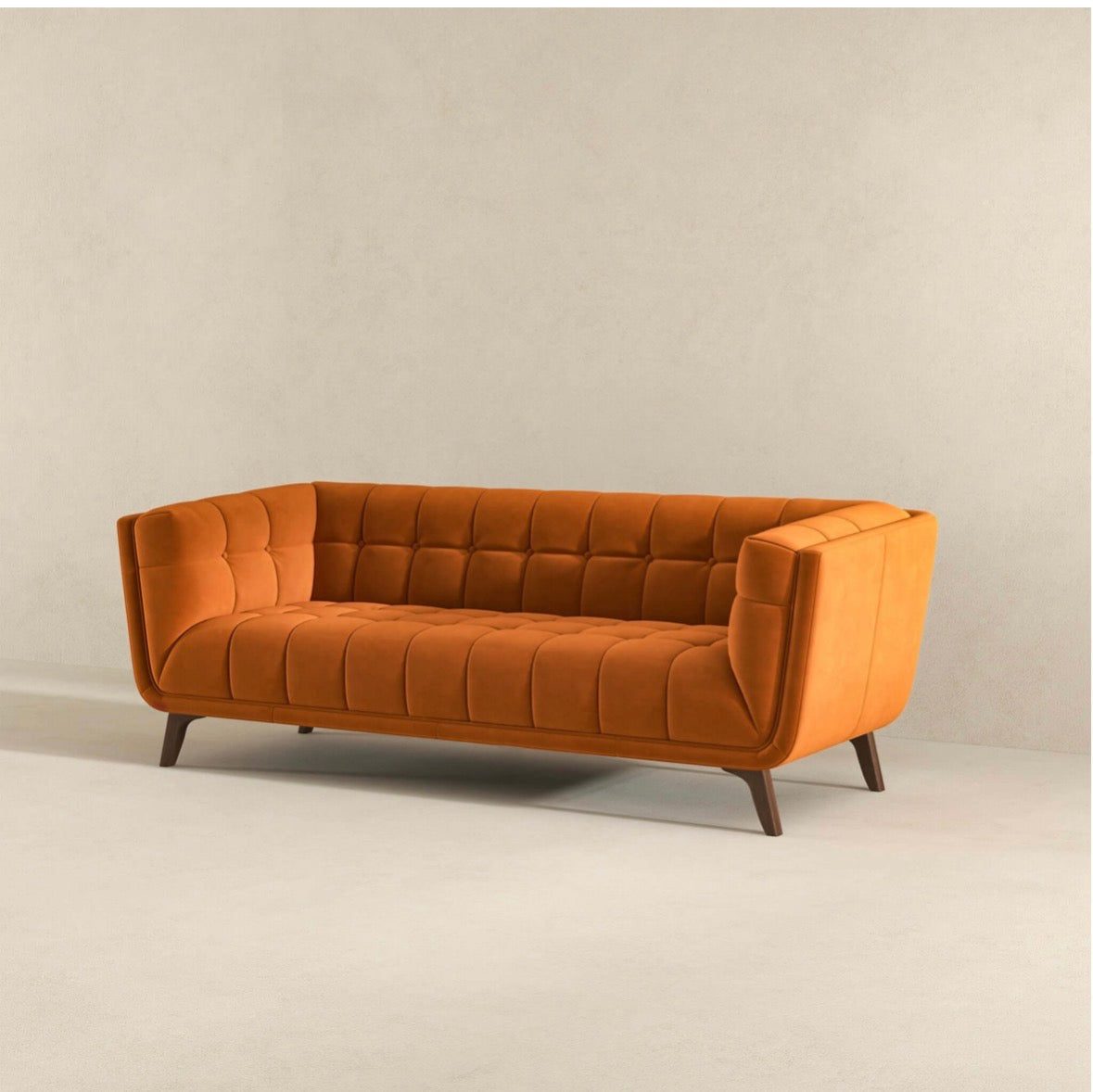 Luxury Burnt Orange Velvet Sofa - front angle view