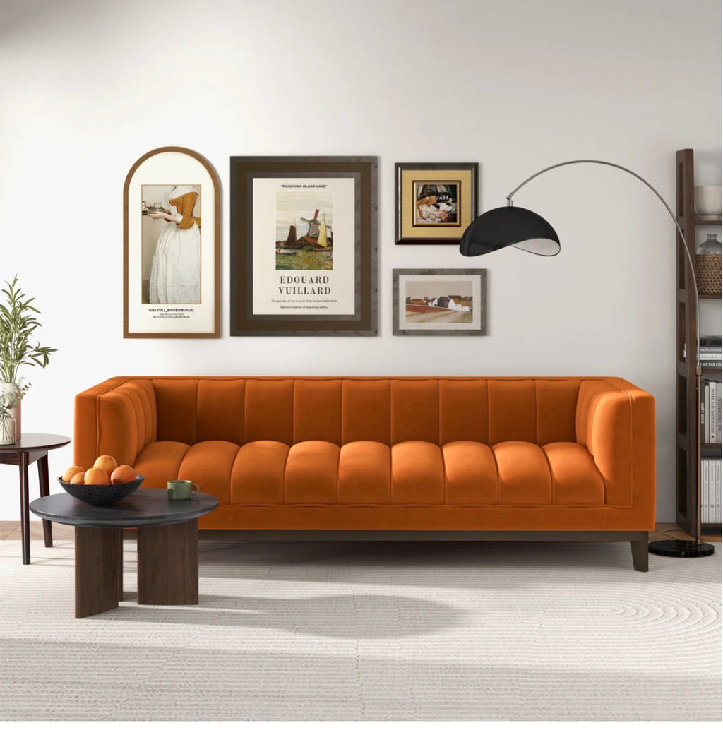 The Sienna burnt orange velvet sofa - lifestyle room setting