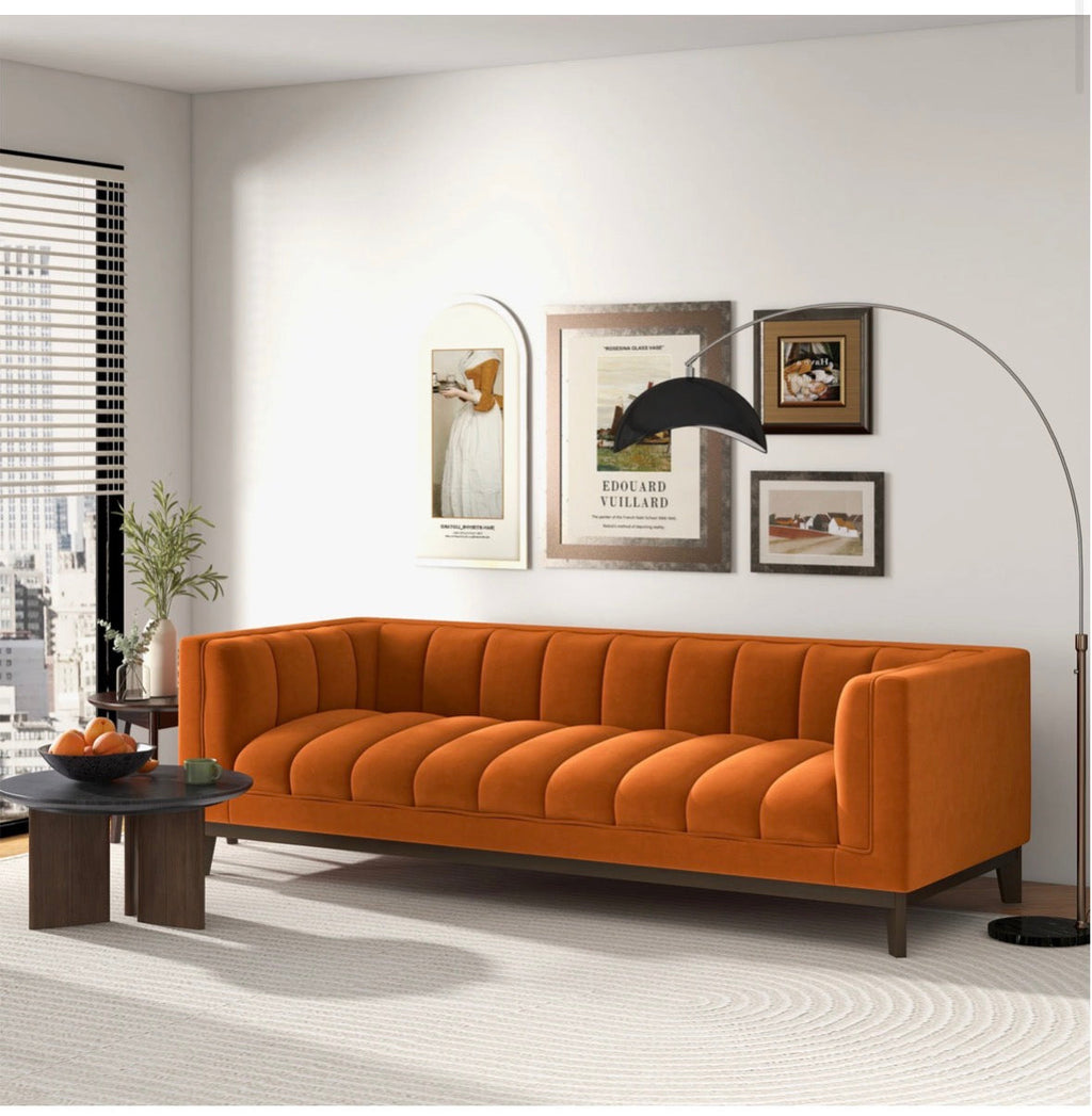 The Sienna burnt orange velvet sofa - second lifestyle view