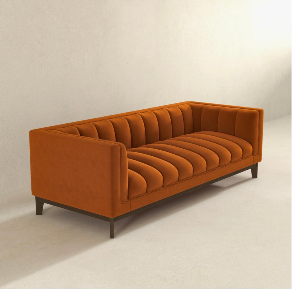 The Sienna burnt orange velvet sofa - rear view