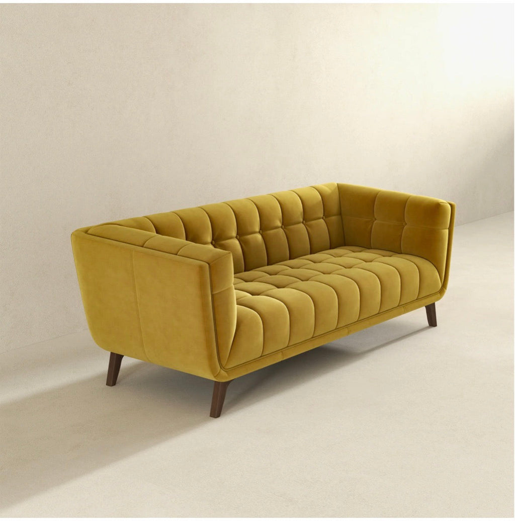 The Aurelia gold velvet sofa - second angle view