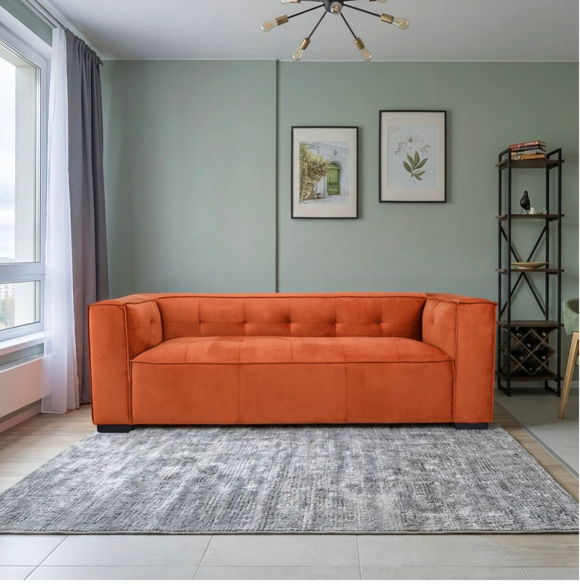Sienna Luxe Burnt Orange Velvet Sofa - rear view