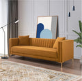 Bellamy Cognac Velvet Sofa - close-up of gold leg detail