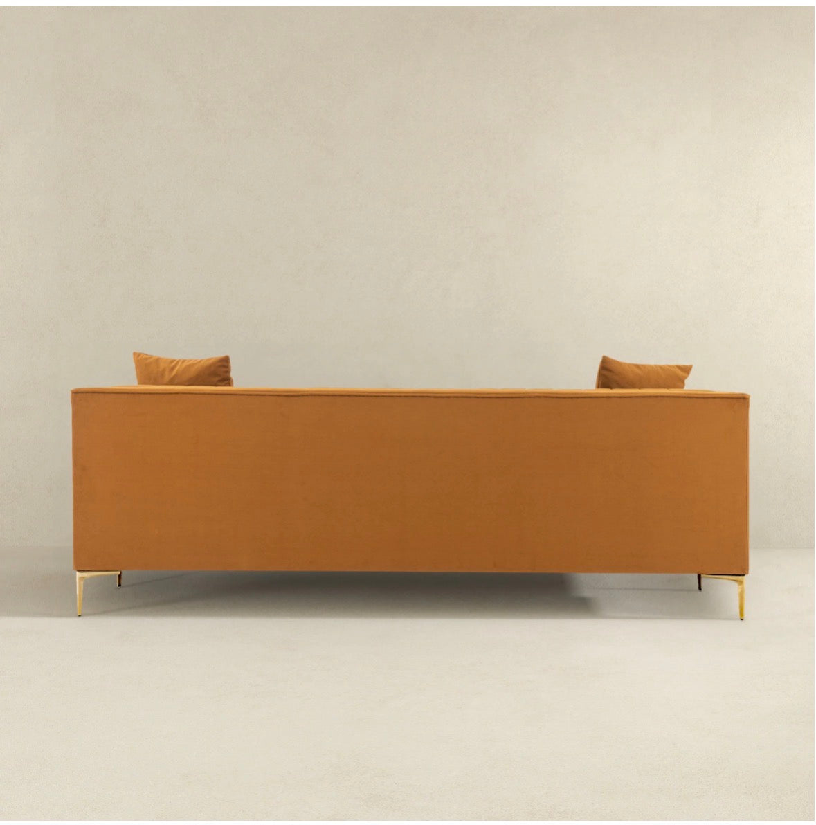 Bellamy Cognac Velvet Sofa - styled in living room setting