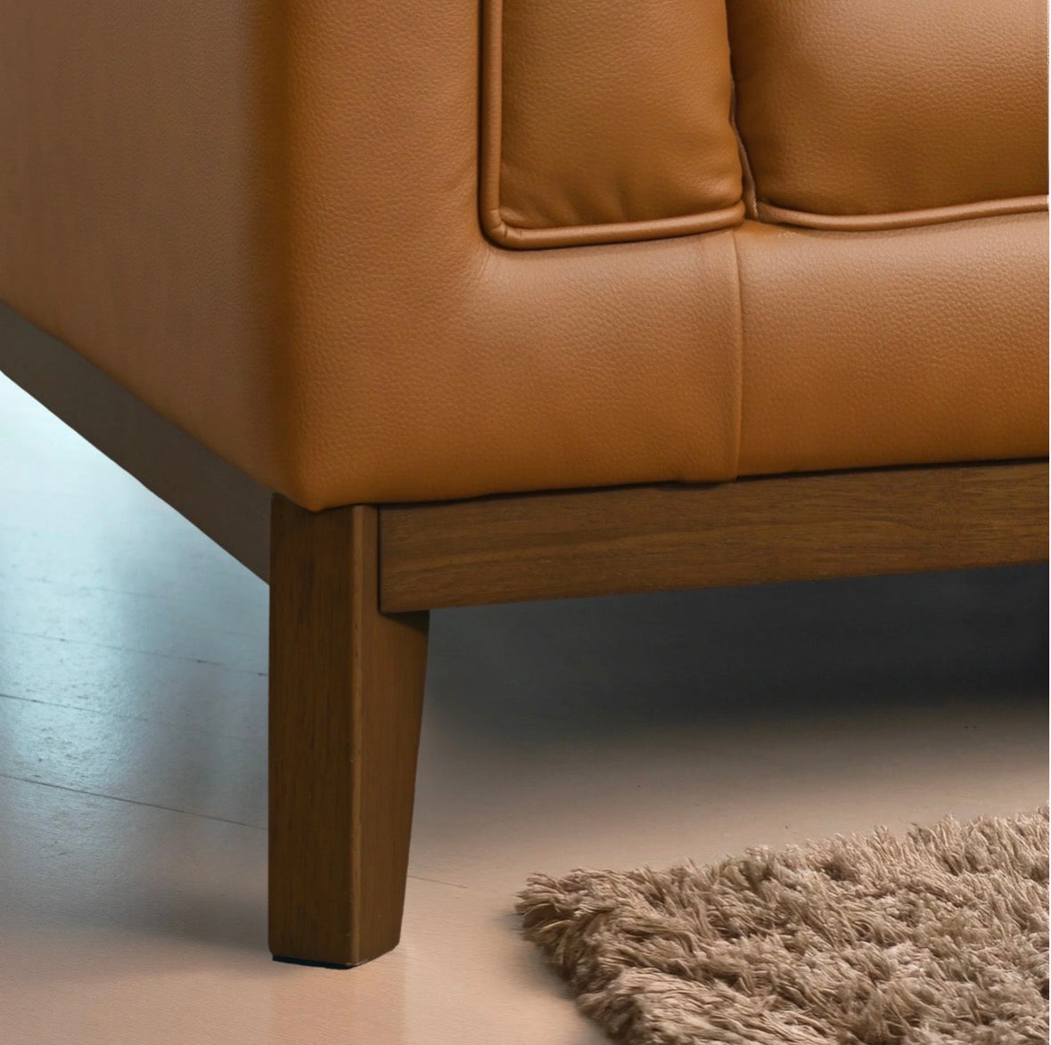 Madison Cognac Vegan Leather Sofa - rear view in room setting